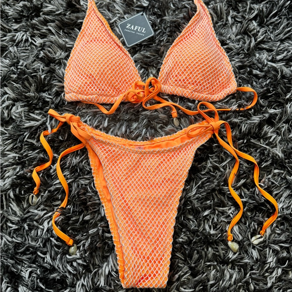 Zaful Vibrant Orange Mesh Bikini
